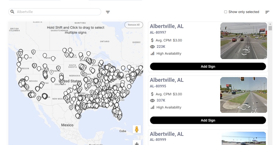 Billboard advertising in Albertville Al, Alabama - Choose your favorite location
