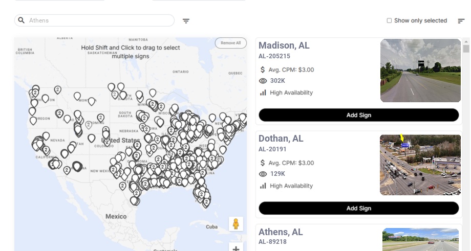 Billboard advertising in Athens Al, Alabama - Choose your favorite location