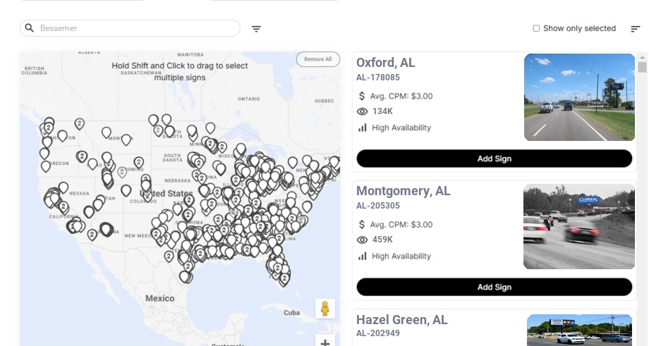 Billboard advertising in Bessemer Al, Alabama - Choose your favorite location