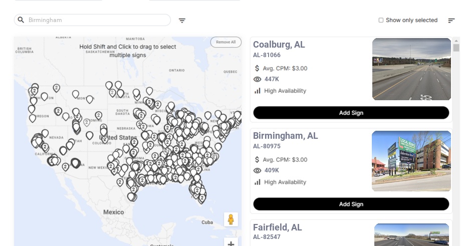 Billboard advertising in Birmingham Al, Alabama - Choose your favorite location