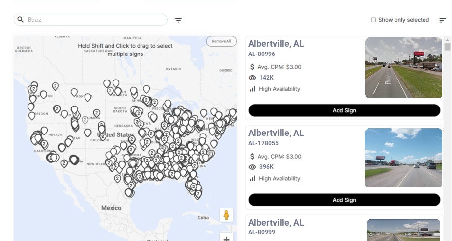Billboard advertising in Boaz Al, Alabama - Choose your favorite location