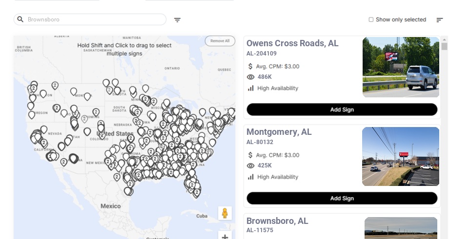 Billboard advertising in Brownsboro Al, Alabama - Choose your favorite location