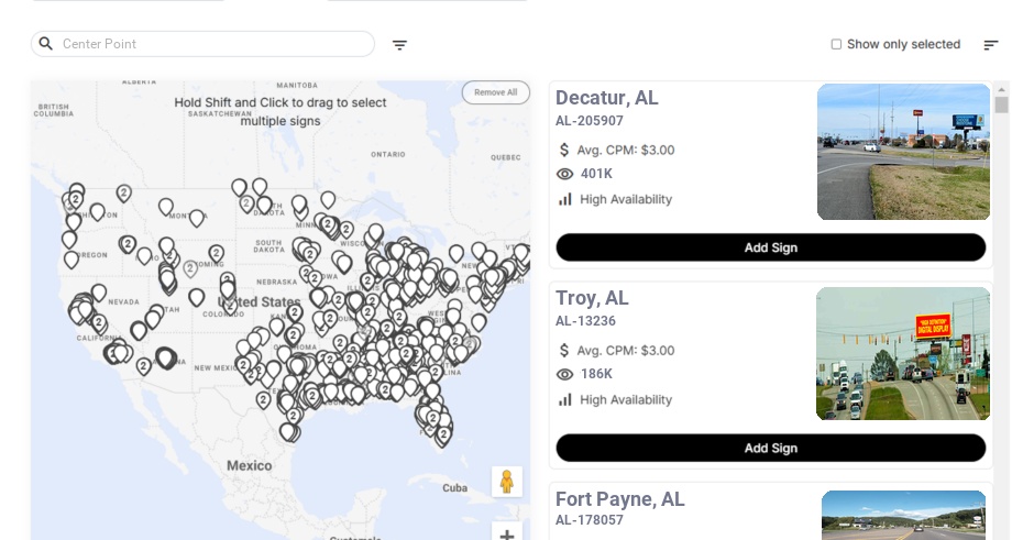 Billboard advertising in Center Point Al, Alabama - Choose your favorite location