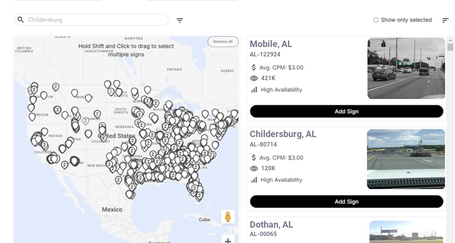Billboard advertising in Childersburg Al, Alabama - Choose your favorite location