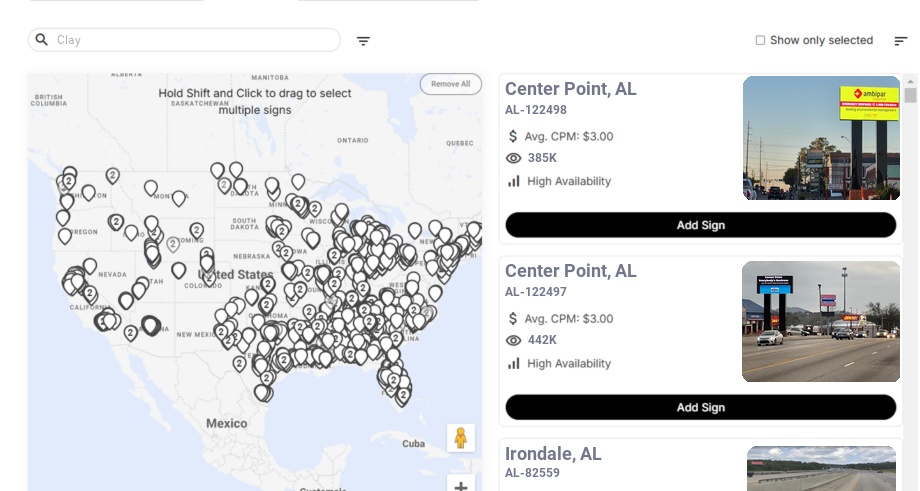 Billboard advertising in Clay Al, Alabama - Choose your favorite location