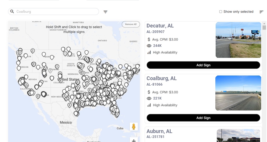 Billboard advertising in Coalburg Al, Alabama - Choose your favorite location