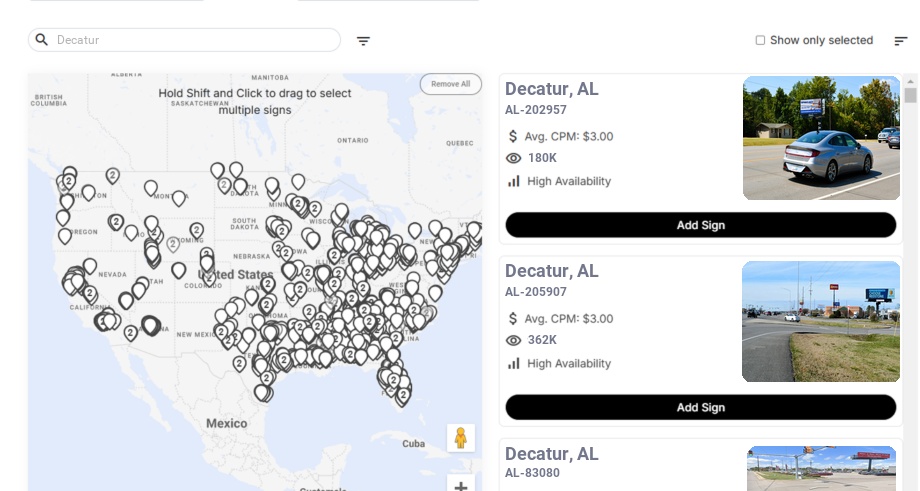 Billboard advertising in Decatur Al, Alabama - Choose your favorite location