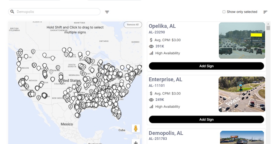 Billboard advertising in Demopolis Al, Alabama - Choose your favorite location