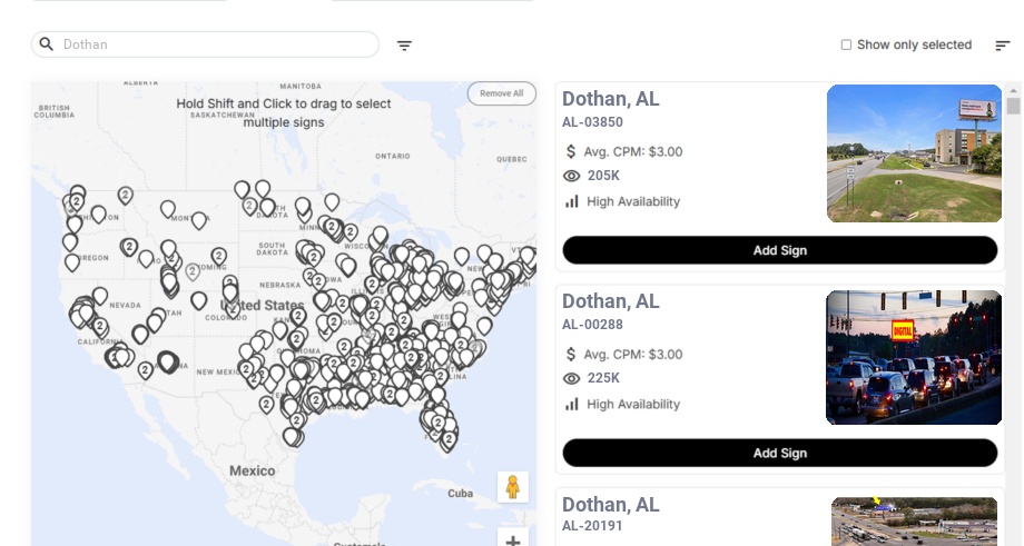 Billboard advertising in Dothan Al, Alabama - Choose your favorite location