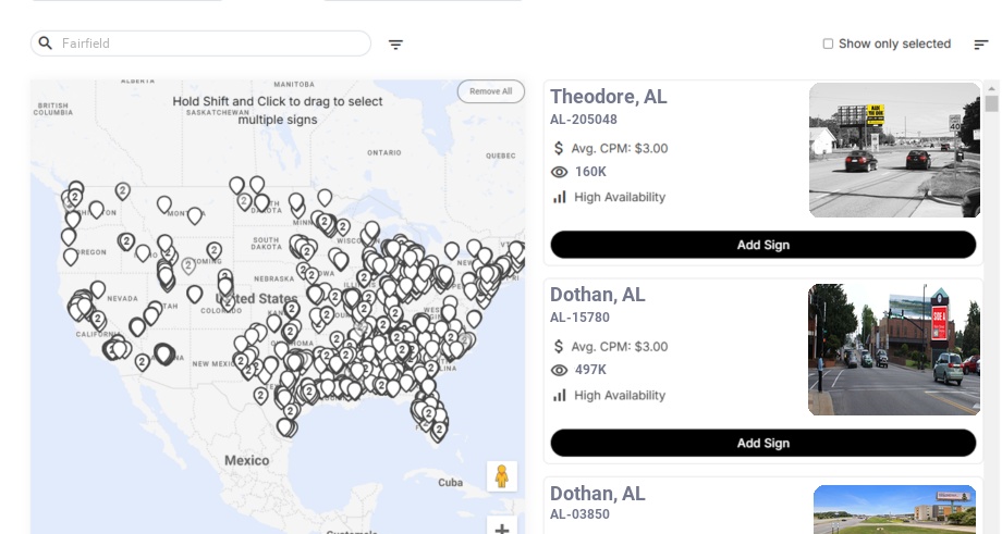 Billboard advertising in Fairfield Al, Alabama - Choose your favorite location
