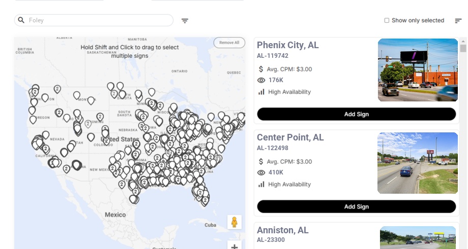 Billboard advertising in Foley Al, Alabama - Choose your favorite location