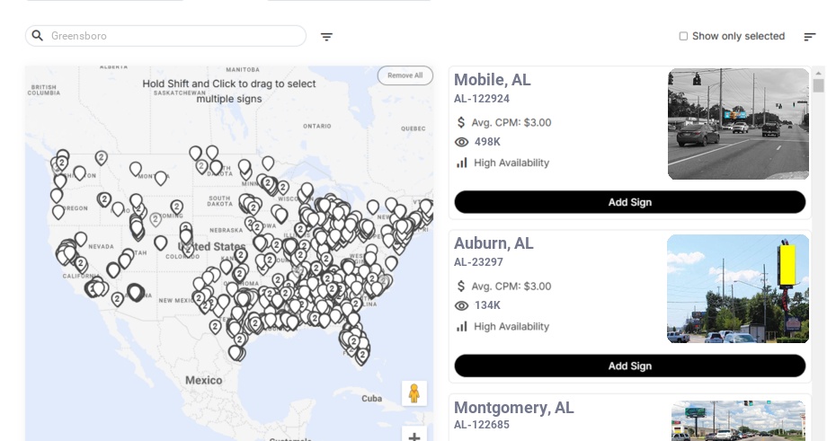 Billboard advertising in Greensboro Al, Alabama - Choose your favorite location