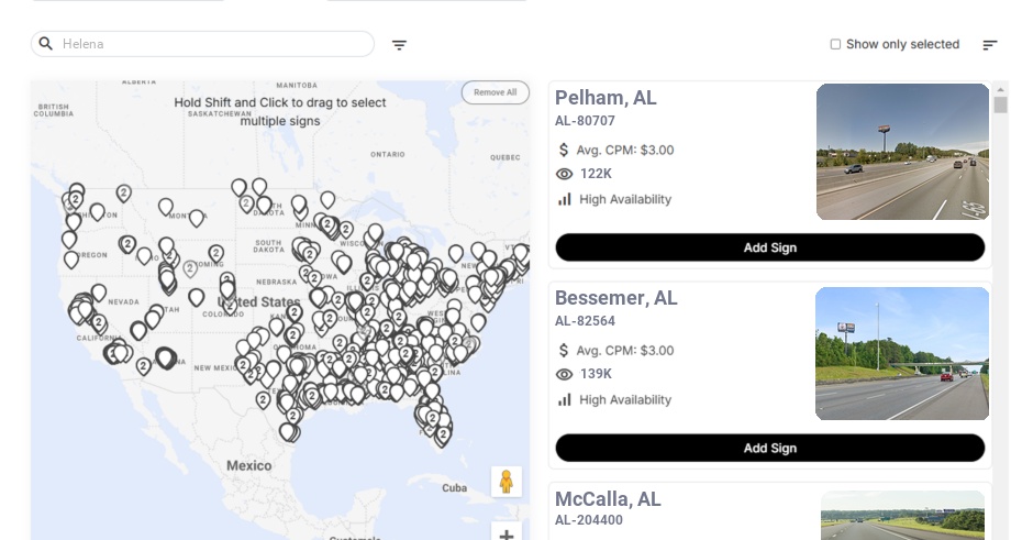 Billboard advertising in Helena Al, Alabama - Choose your favorite location