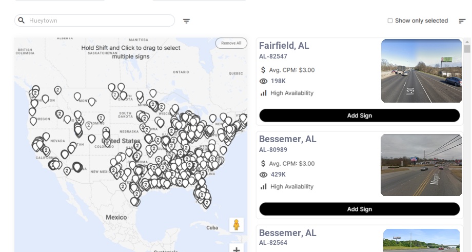 Billboard advertising in Hueytown Al, Alabama - Choose your favorite location