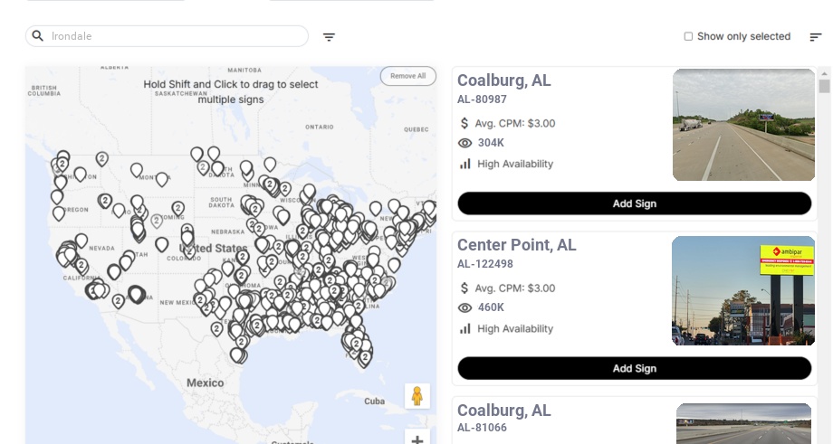 Billboard advertising in Irondale Al, Alabama - Choose your favorite location