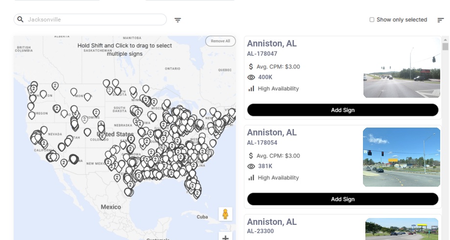 Billboard advertising in Jacksonville Al, Alabama - Choose your favorite location