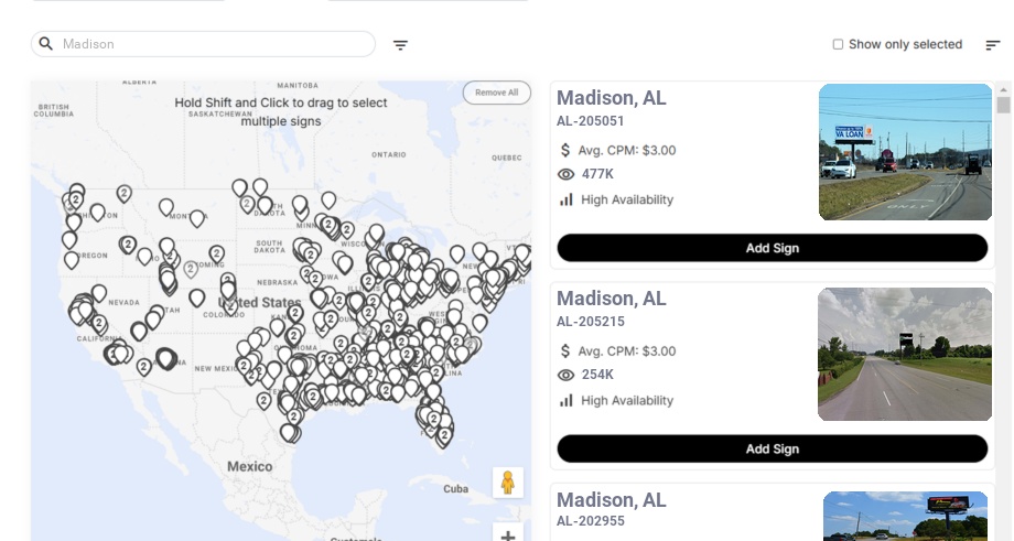 Billboard advertising in Madison Al, Alabama - Choose your favorite location