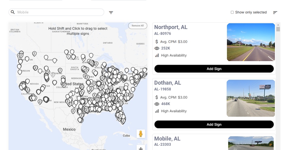 Billboard advertising in Mobile Al, Alabama - Choose your favorite location