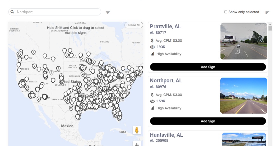 Billboard advertising in Northport Al, Alabama - Choose your favorite location
