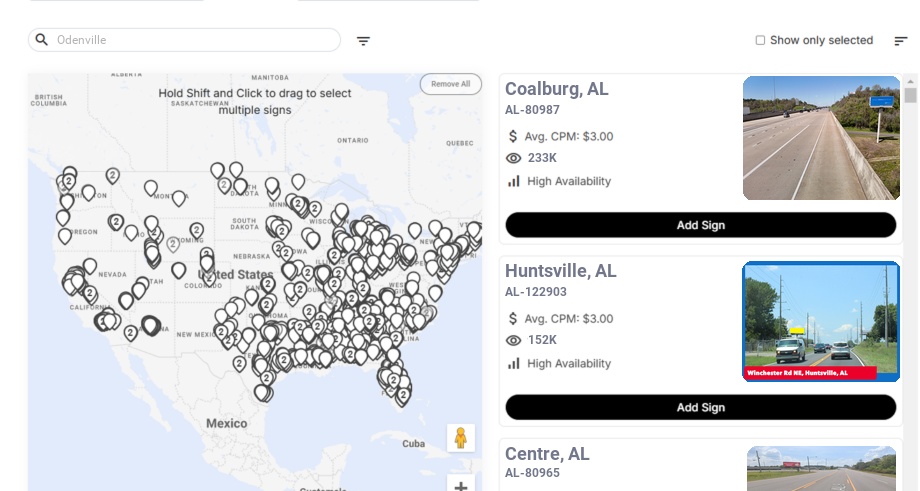 Billboard advertising in Odenville Al, Alabama - Choose your favorite location