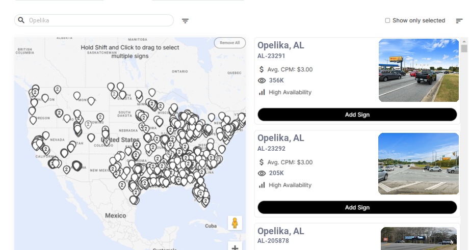 Billboard advertising in Opelika Al, Alabama - Choose your favorite location