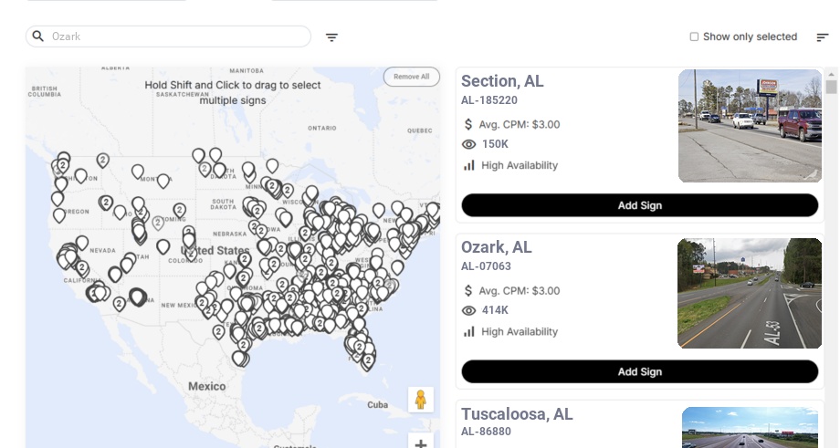Billboard advertising in Ozark, Alabama - Choose your favorite location