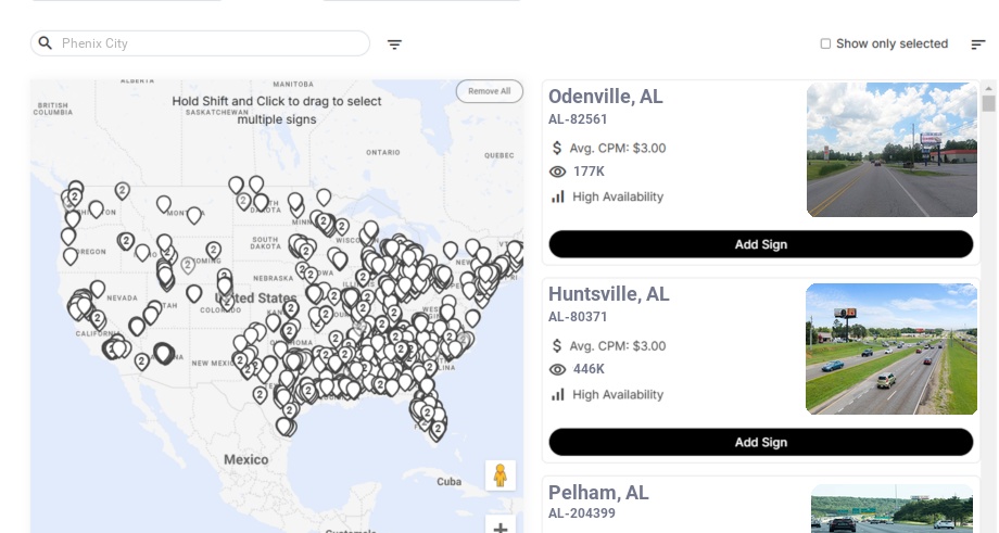Billboard advertising in Phenix City Al, Alabama - Choose your favorite location