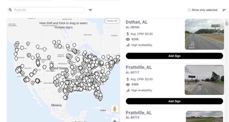 Billboard advertising in Prattville Al, Alabama - Choose your favorite location