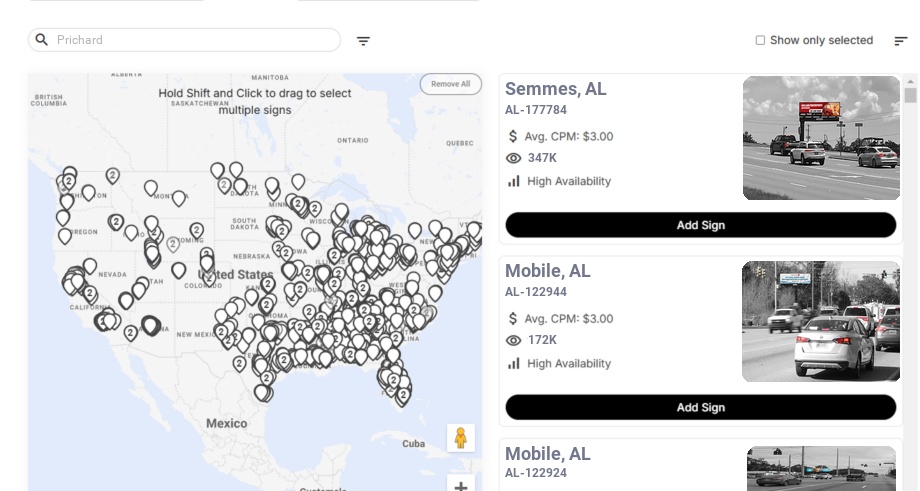 Billboard advertising in Prichard Al, Alabama - Choose your favorite location
