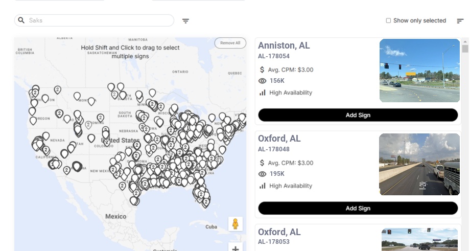Billboard advertising in Saks Al, Alabama - Choose your favorite location