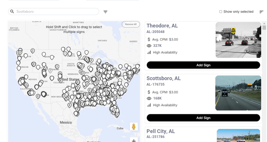 Billboard advertising in Scottsboro Al, Alabama - Choose your favorite location