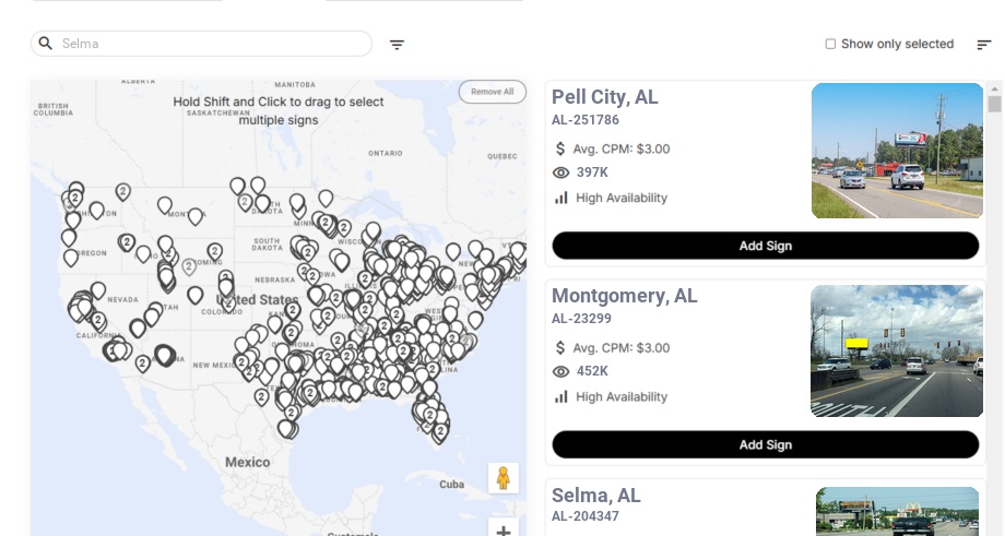 Billboard advertising in Selma Al, Alabama - Choose your favorite location