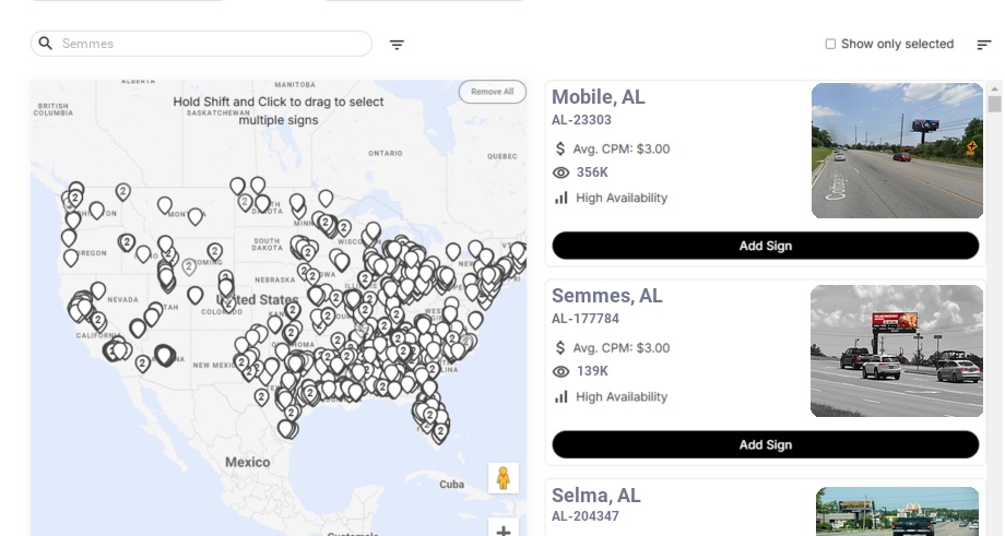 Billboard advertising in Semmes Al, Alabama - Choose your favorite location