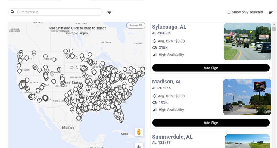 Billboard advertising in Summerdale Al, Alabama - Choose your favorite location