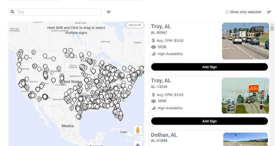 Billboard advertising in Troy, Alabama - Choose your favorite location