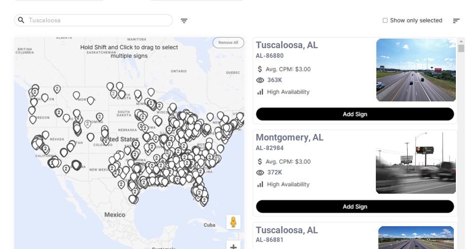 Billboard advertising in Tuscaloosa Al, Alabama - Choose your favorite location