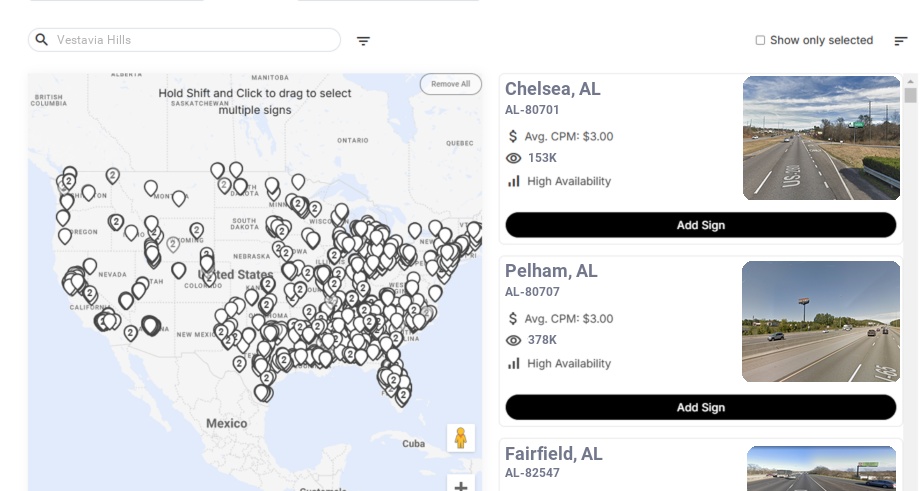 Billboard advertising in Vestavia Hills, Alabama - Choose your favorite location