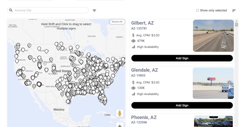 Billboard advertising in Arizona City Az, Arizona - Choose your favorite location