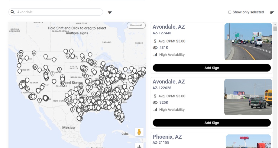 Billboard advertising in Avondale, Arizona - Choose your favorite location