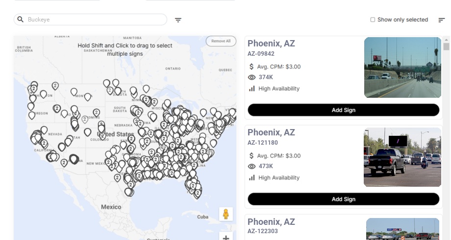Billboard advertising in Buckeye Az, Arizona - Choose your favorite location
