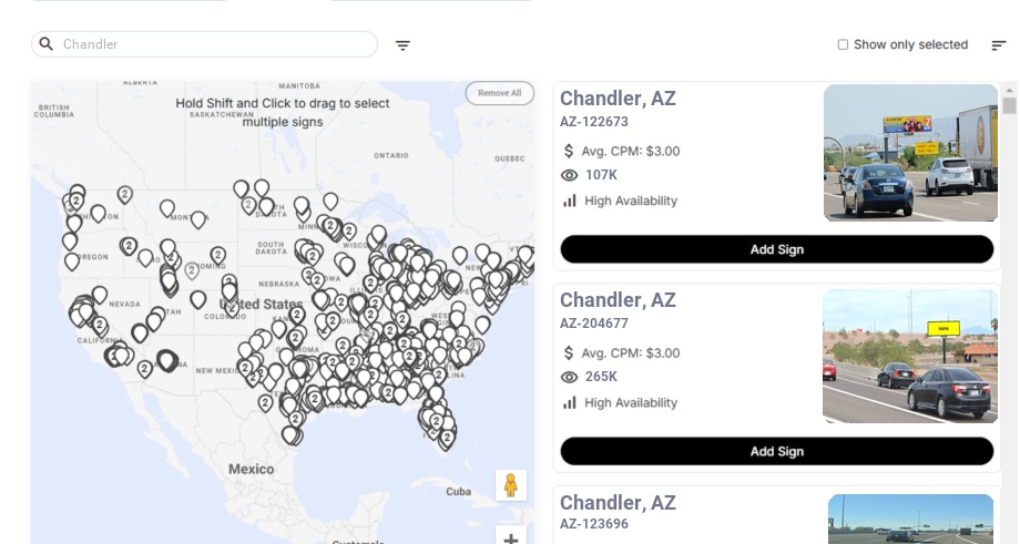 Billboard advertising in Chandler Az, Arizona - Choose your favorite location