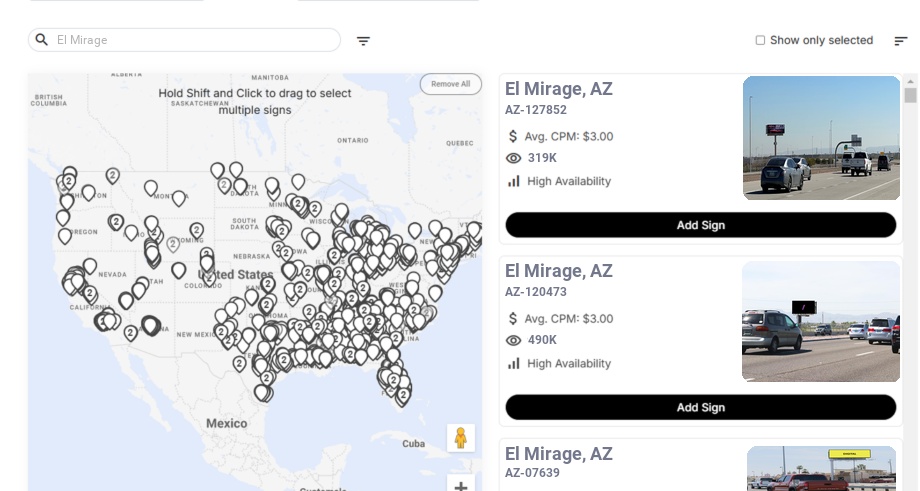Billboard advertising in El Mirage Az, Arizona - Choose your favorite location