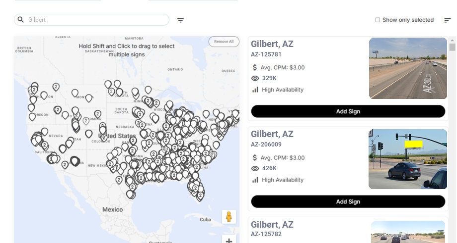 Billboard advertising in Gilbert, Arizona - Choose your favorite location
