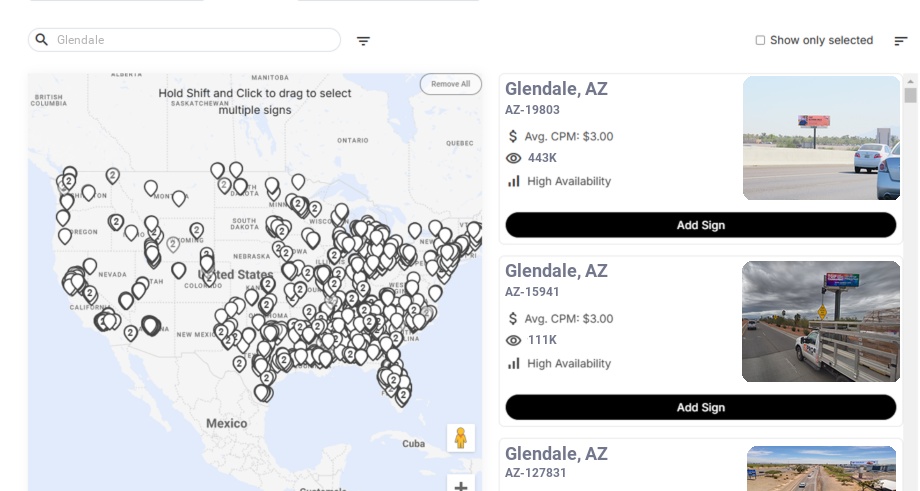Billboard advertising in Glendale Az, Arizona - Choose your favorite location