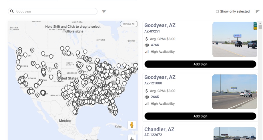 Billboard advertising in Goodyear, Arizona - Choose your favorite location