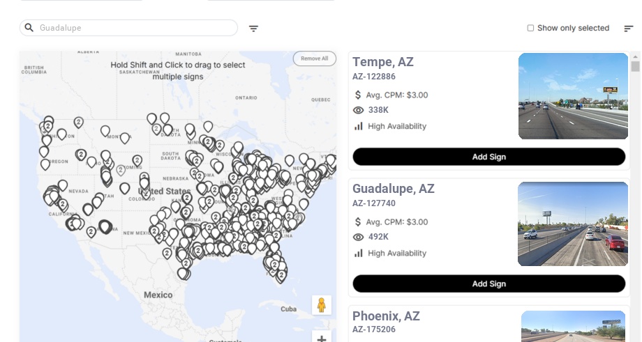 Billboard advertising in Guadalupe, Arizona - Choose your favorite location