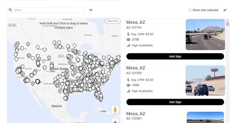 Billboard advertising in Mesa Az, Arizona - Choose your favorite location