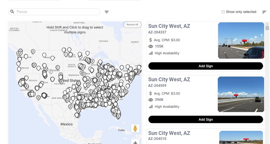 Billboard advertising in Peoria Az, Arizona - Choose your favorite location
