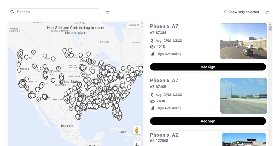 Billboard advertising in Phoenix Az, Arizona - Choose your favorite location