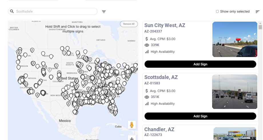 Billboard advertising in Scottsdale Az, Arizona - Choose your favorite location